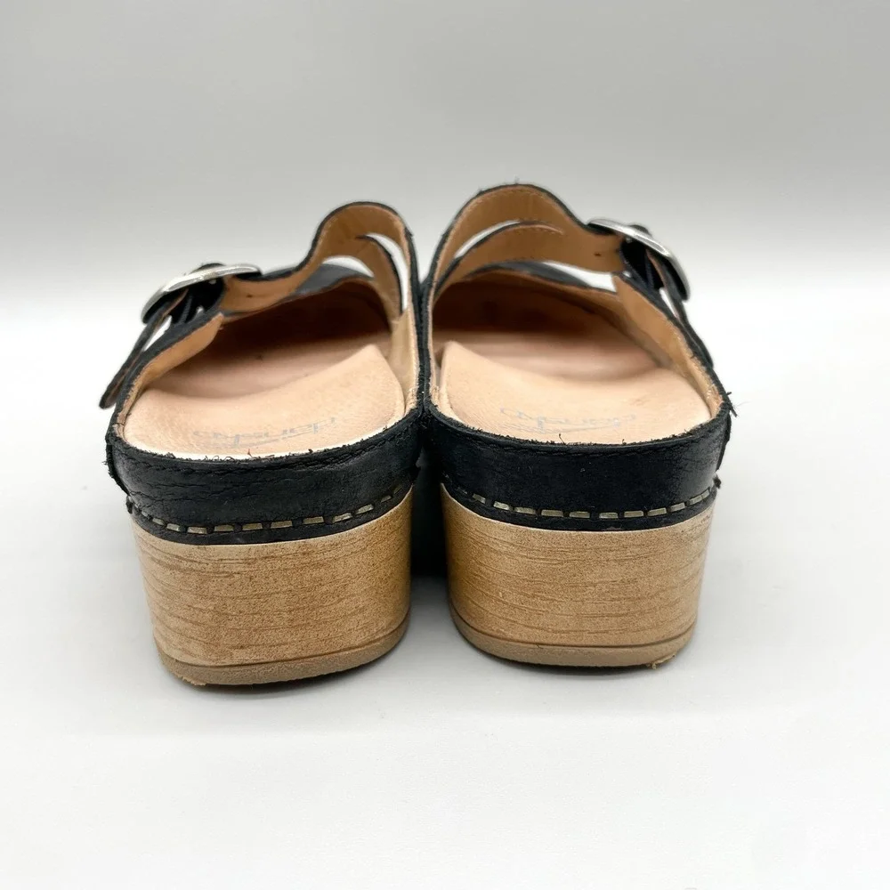 Dansko Womens 39 Britney Mary Jane Clogs Black Nubuck Platform Boho Nurse Retro